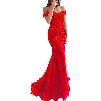 Women Mermaid Lace Bridesmaid Dress Long Evening Dress Wedding Prom Gowns