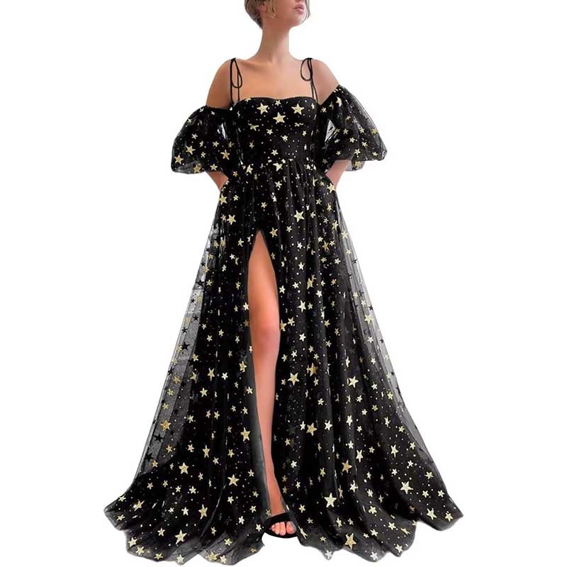 Garden Prom Dress Tulle Glitter Starry Slit Long Spaghetti Straps Birt SD Dresscode & Fashiontrends Garden Prom Dress Tulle Glitter Starry Slit Long Spaghetti Straps Birt SD Dresscode & Fashiontrends