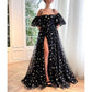 Garden Prom Dress Tulle Glitter Starry Slit Long Spaghetti Straps Birthday Party Ball Gowns