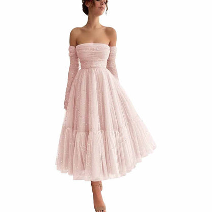 Teens Sparkly Starry Tulle Prom Dresses Off Shoulder Homecoming Dresses Formal Dress