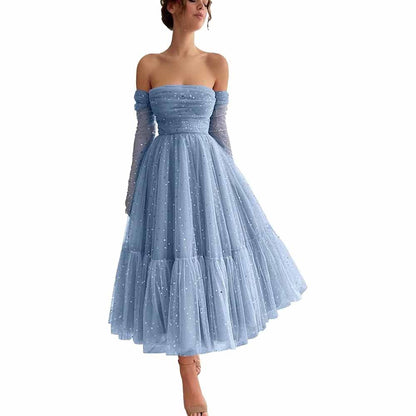 Teens Sparkly Starry Tulle Prom Dresses Off Shoulder Homecoming Dresses Formal Dress