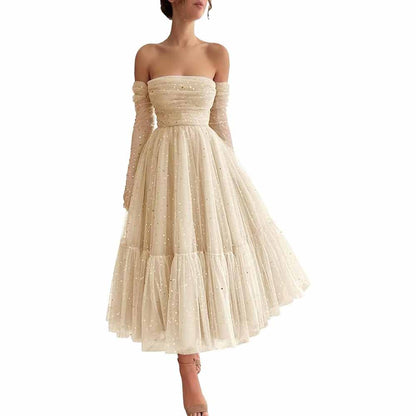 Teens Sparkly Starry Tulle Prom Dresses Off Shoulder Homecoming Dresses Formal Dress