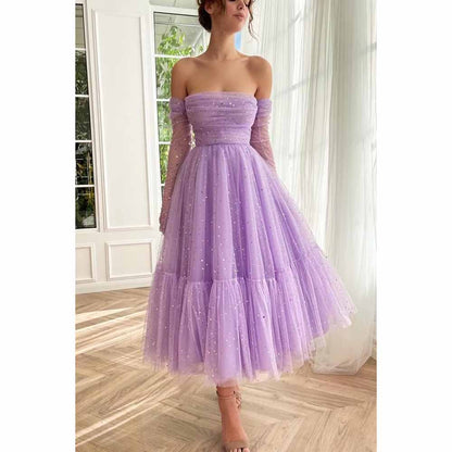 Teens Sparkly Starry Tulle Prom Dresses Off Shoulder Homecoming Dresses Formal Dress