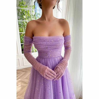 Teens Sparkly Starry Tulle Prom Dresses Off Shoulder Homecoming Dresses Formal Dress