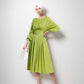 Satin Long Puffy Sleeve Lemon Green Dress with Belt Trendy Event Dress