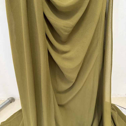 Olive Green Evening Gown Crystal Mesh Sleeve Maxi Dress
