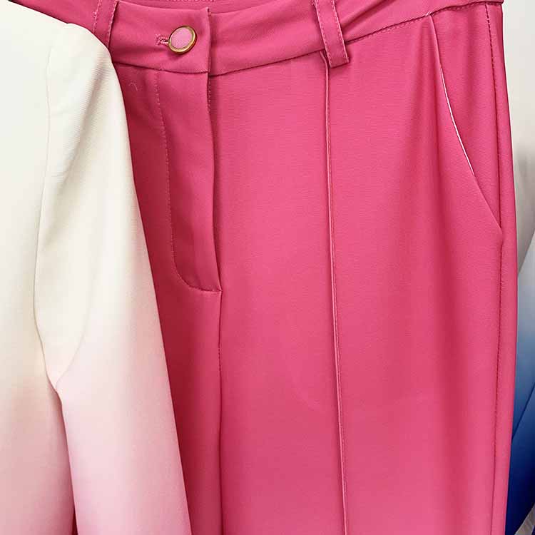 Women Luxury Gradient Ombre Blazer + Mid-High Rise Flare Trousers Suit Pants Suit