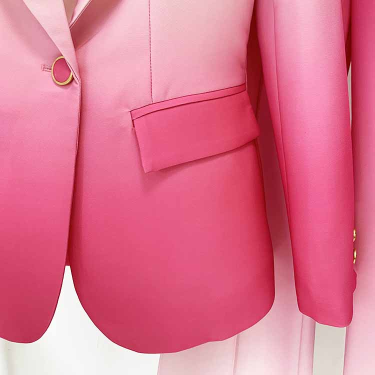 Women Luxury Gradient Ombre Blazer + Mid-High Rise Flare Trousers Suit Pants Suit