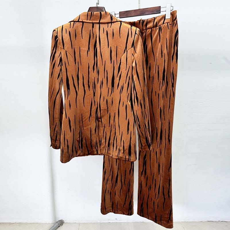 SD Dresscode one button velvet pantsuit for women featuring a stylish animal print design