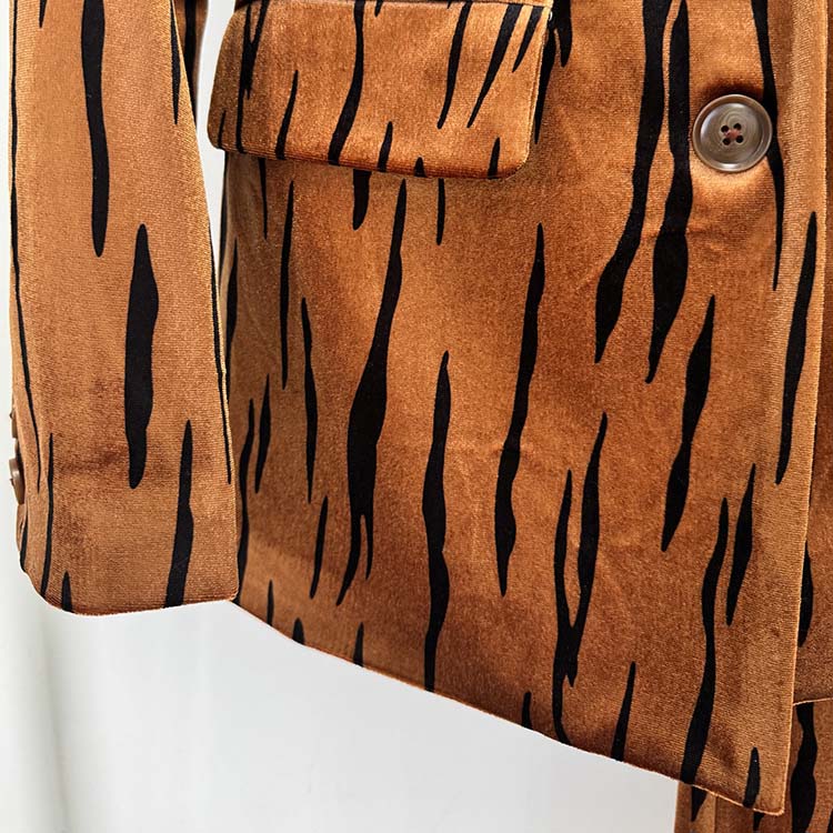 One button velvet pantsuit for women featuring a stylish animal print pattern