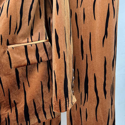 One button velvet pantsuit for women in a stylish tiger stripe pattern by SD Dresscode & Fashiontrends