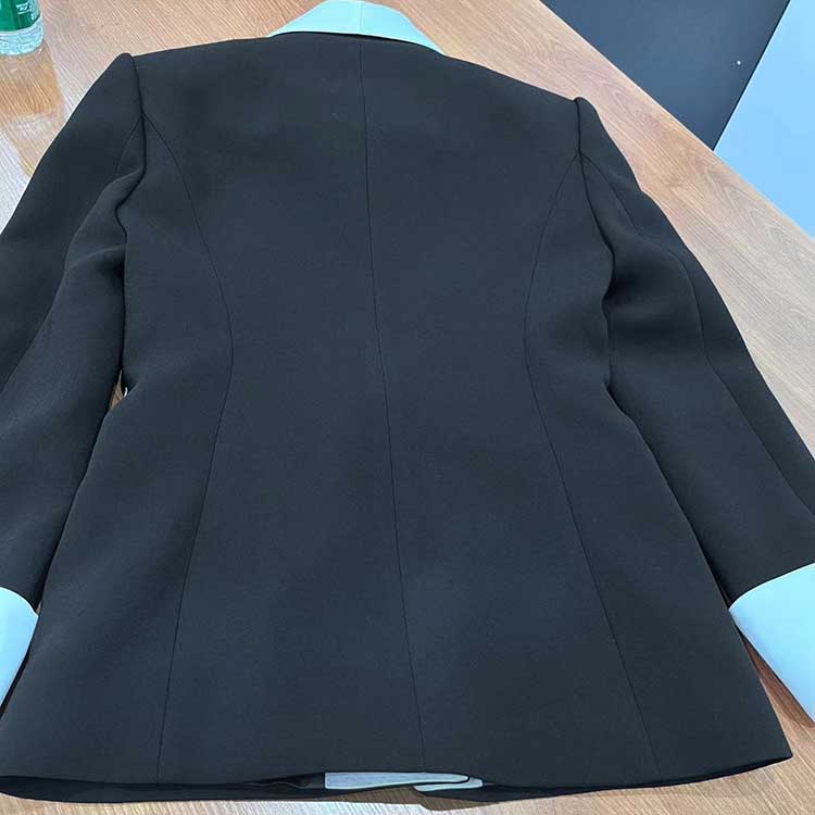 Back view of one button white collar blazer for women in black fabric by sd-hk