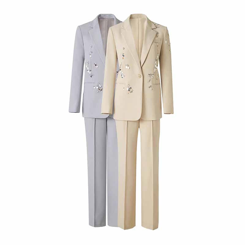 One Button Beaded Pantsuit – Women's Business Suit for Office & Evening