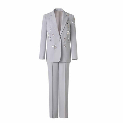 One Button Beaded Pantsuit – Women's Business Suit for Office & Evening