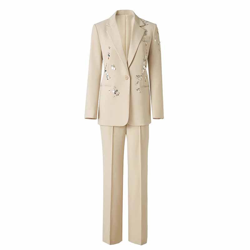 One Button Beaded Pantsuit – Women's Business Suit for Office & Evening