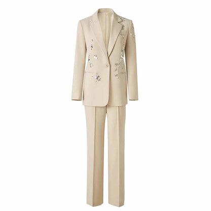 One Button Beaded Pantsuit – Women's Business Suit for Office & Evening