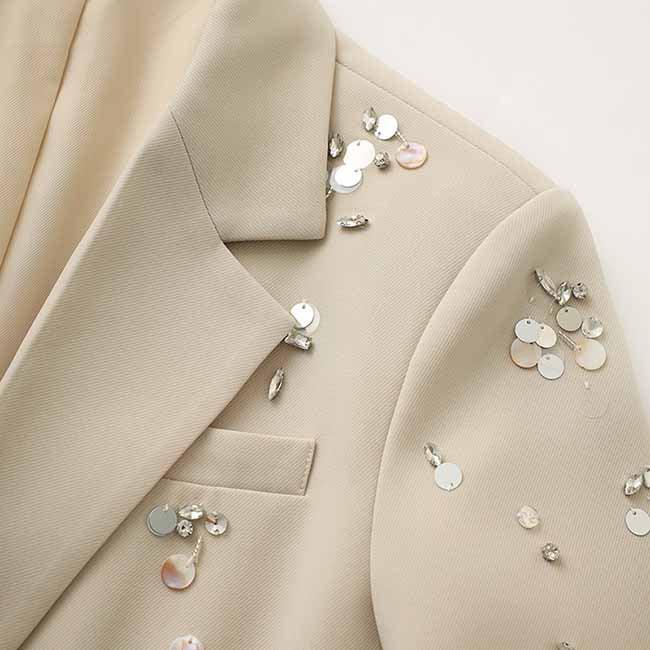 One Button Beaded Pantsuit – Women's Business Suit for Office & Evening