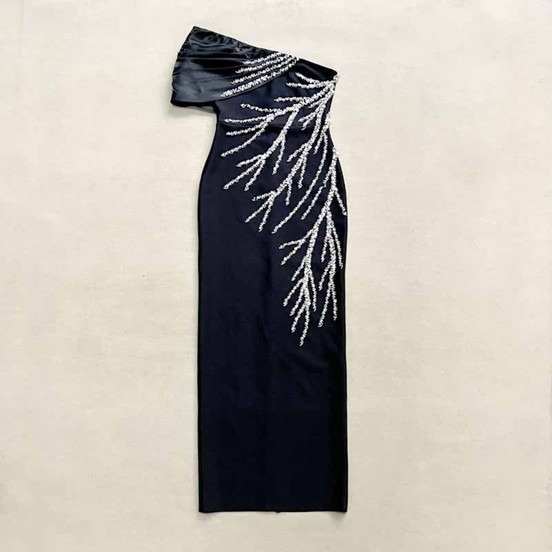 Sexy One Shoulder Bodycon Dress with Beads – Formal Evening Wear