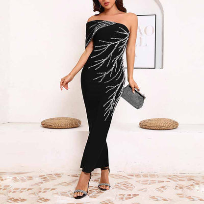 Sexy One Shoulder Bodycon Dress with Beads – Formal Evening Wear