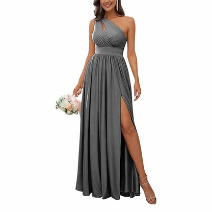 One Shoulder Chiffon Bridesmaid Dresses Long Sleeveless Formal Dress