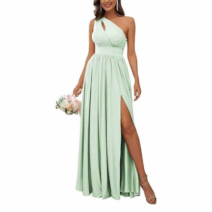One Shoulder Chiffon Bridesmaid Dresses Long Sleeveless Formal Dress