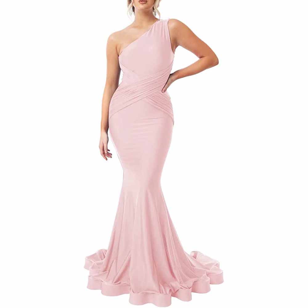 One Shoulder Mermaid Bridesmaid Dresses Ruched Bodycon Prom Dress Long Formal Evening Gowns