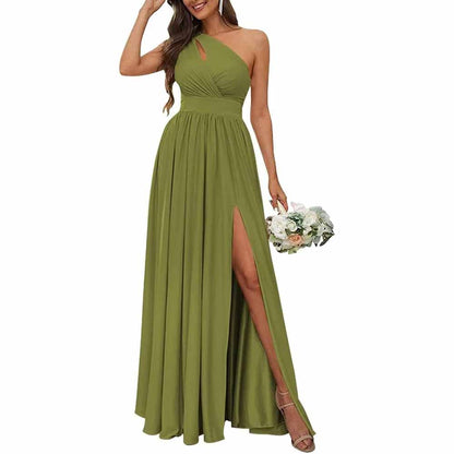 One Shoulder Chiffon Bridesmaid Dresses Long Sleeveless Formal Dress
