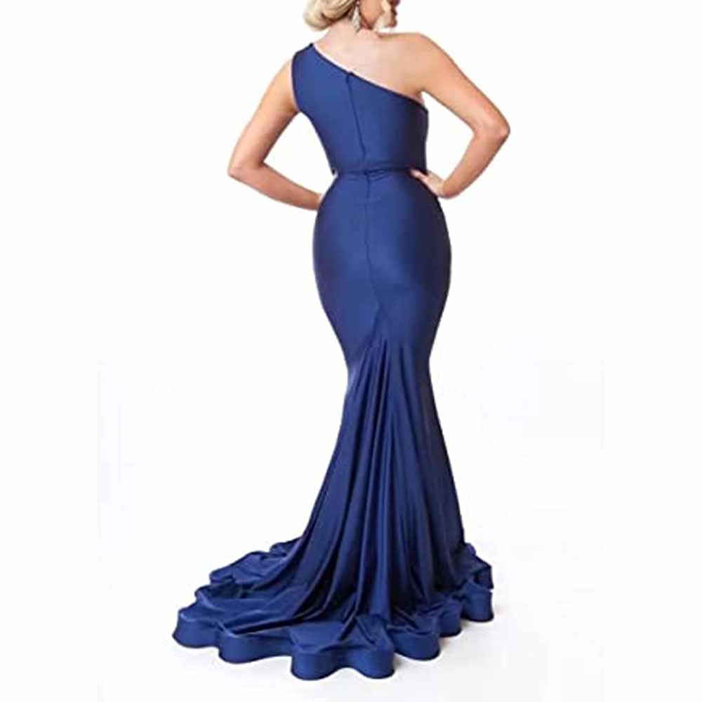Mermaid One Shoulder Blush Long Bridesmaid Dress with Ruffles
