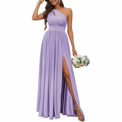 One Shoulder Chiffon Bridesmaid Dresses Long Sleeveless Formal Dress