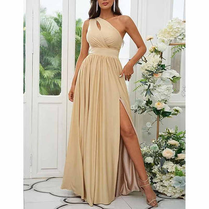 One Shoulder Chiffon Bridesmaid Dresses Long Sleeveless Formal Dress