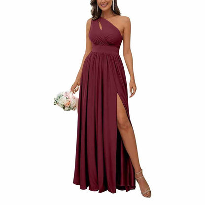One Shoulder Chiffon Bridesmaid Dresses Long Sleeveless Formal Dress