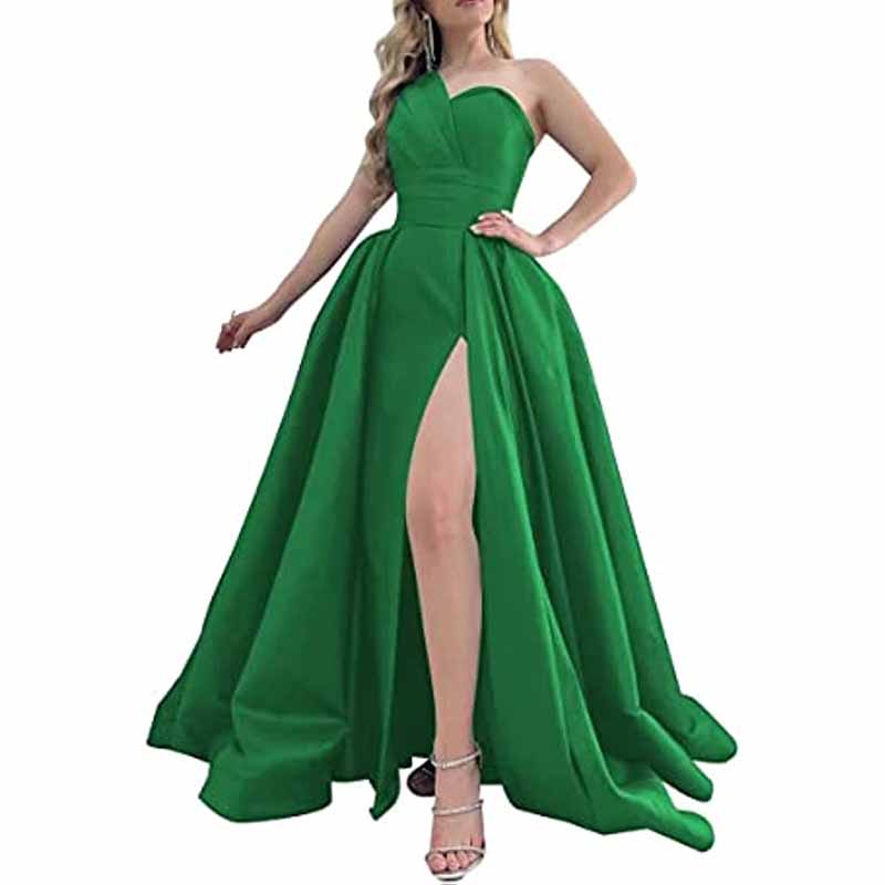 One Shoulder Satin Bridesmaid Dress Prom Dresses Long Ball Gown Formal Dresses for Women Evening Gowns with Slit
