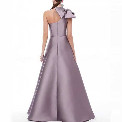 One Shoulder With Bow Detail Satin Wedding Dress