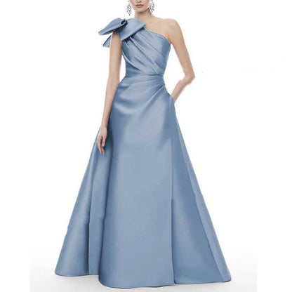 One Shoulder With Bow Detail Satin Wedding Dress