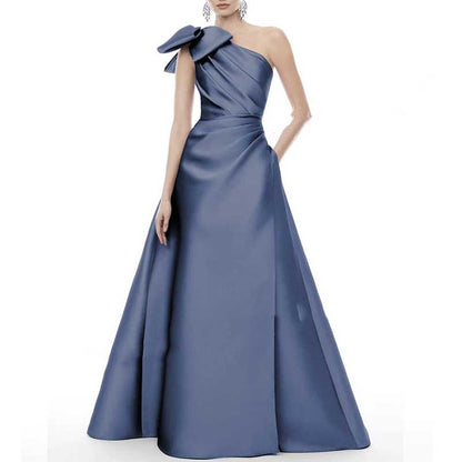 One Shoulder With Bow Detail Satin Wedding Dress