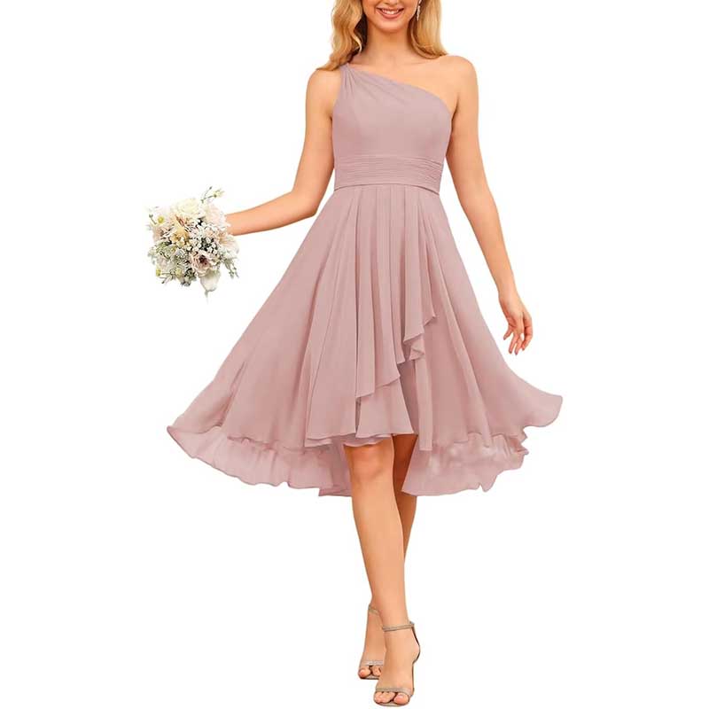 One Shoulder Junior Bridesmaid Dresses for Women Chiffon Wedding Guest Dress