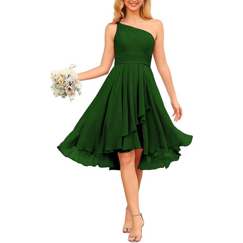 One Shoulder Junior Bridesmaid Dresses for Women Chiffon Wedding Guest Dress