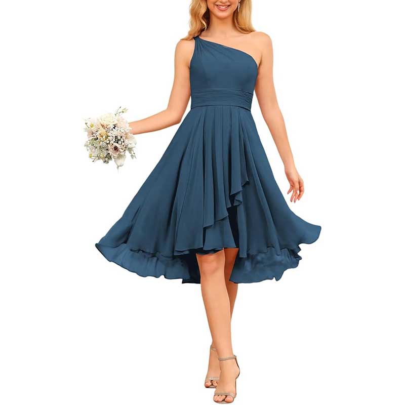 One Shoulder Junior Bridesmaid Dresses for Women Chiffon Wedding Guest Dress