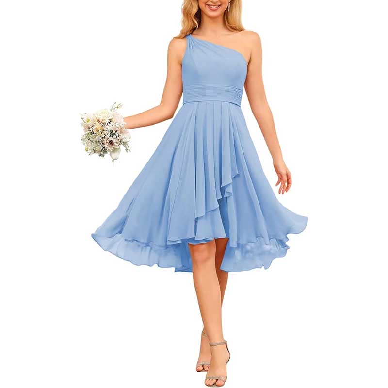 One Shoulder Junior Bridesmaid Dresses for Women Chiffon Wedding Guest Dress