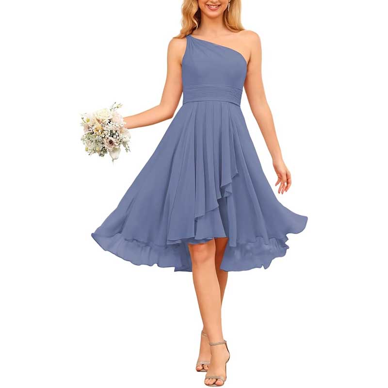 One Shoulder Junior Bridesmaid Dresses for Women Chiffon Wedding Guest Dress