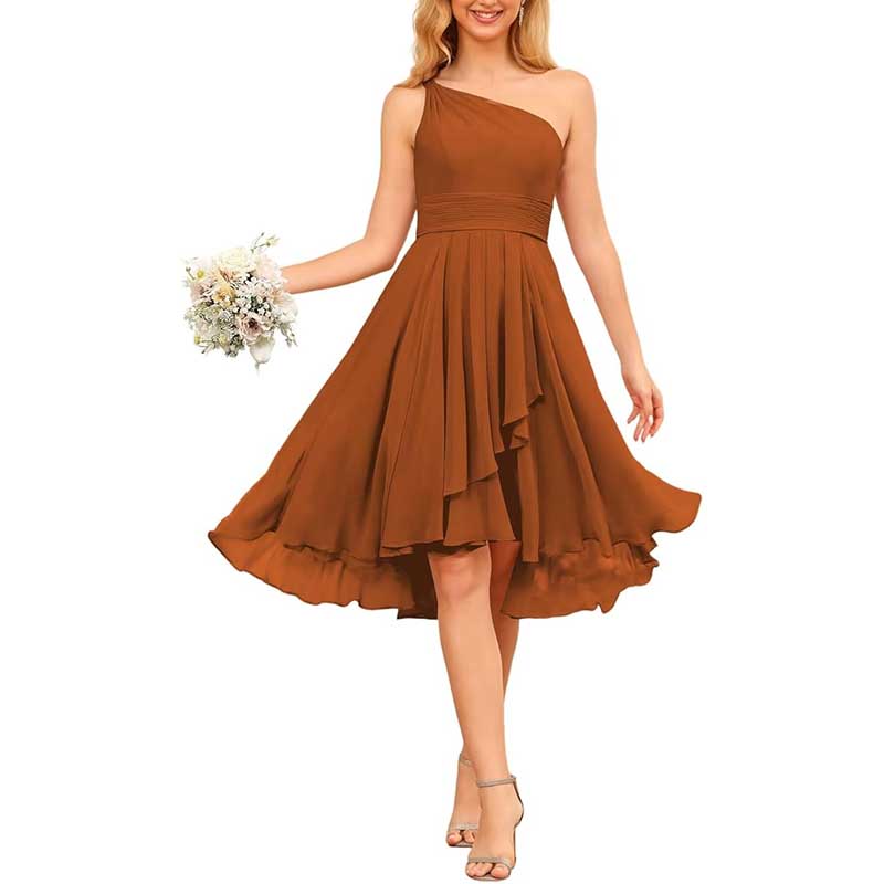 One Shoulder Junior Bridesmaid Dresses for Women Chiffon Wedding Guest Dress