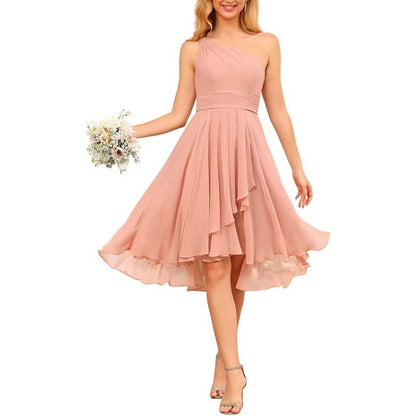 One Shoulder Junior Bridesmaid Dresses for Women Chiffon Wedding Guest Dress