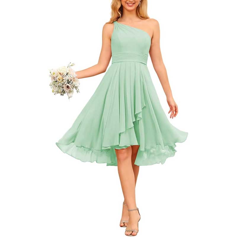 One Shoulder Junior Bridesmaid Dresses for Women Chiffon Wedding Guest Dress