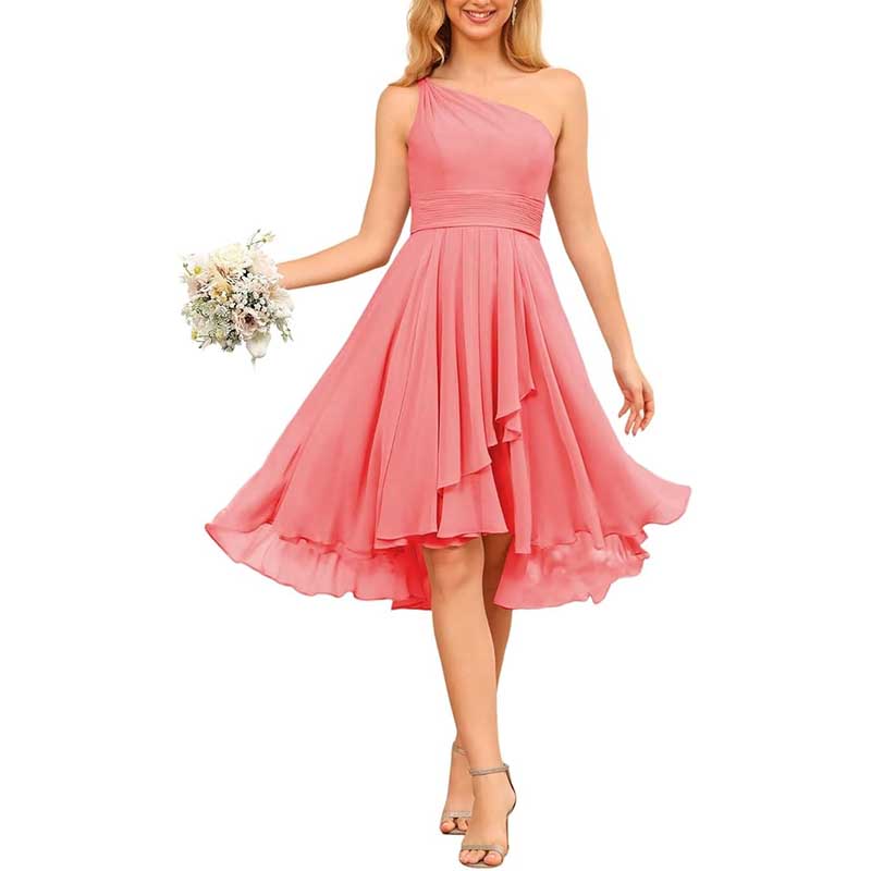 One Shoulder Junior Bridesmaid Dresses for Women Chiffon Wedding Guest Dress