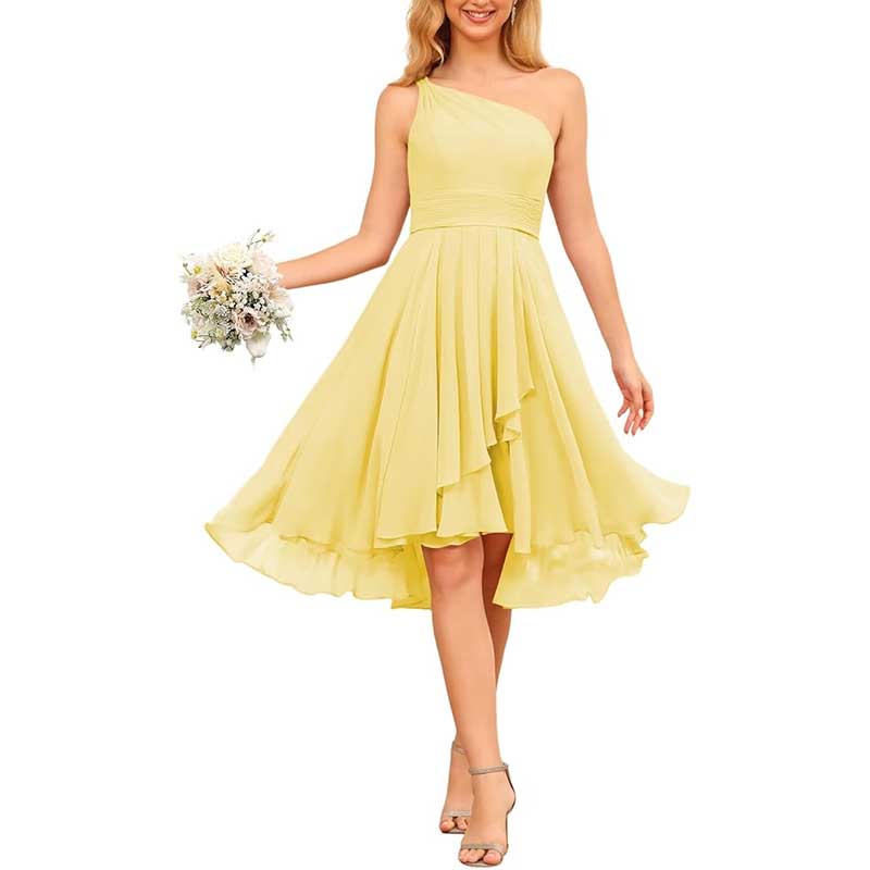 One Shoulder Junior Bridesmaid Dresses for Women Chiffon Wedding Guest Dress