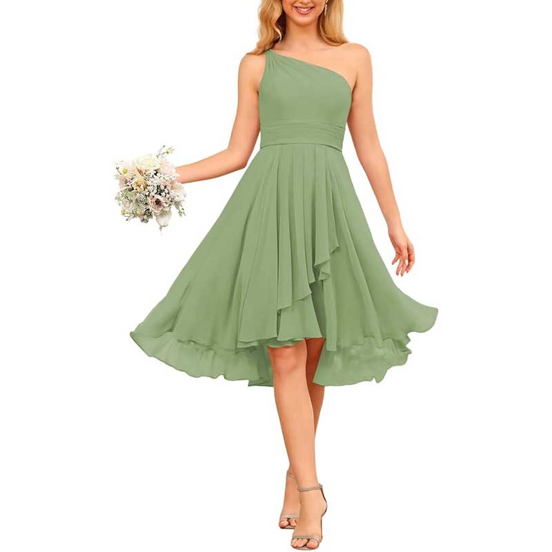 One Shoulder Junior Bridesmaid Dresses for Women Chiffon Wedding Guest Dress