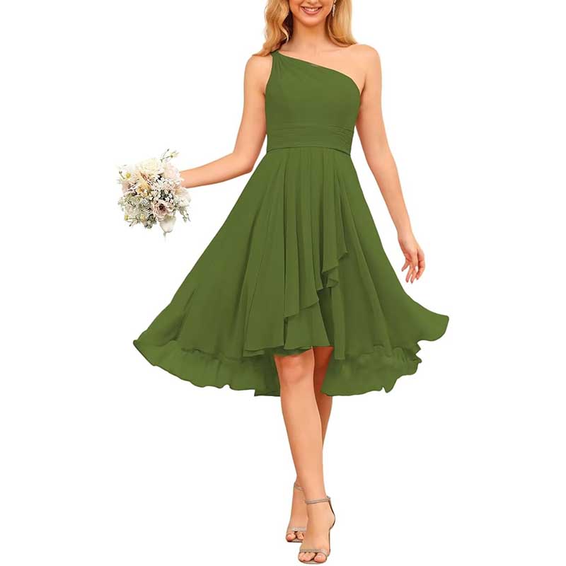 One Shoulder Junior Bridesmaid Dresses for Women Chiffon Wedding Guest Dress