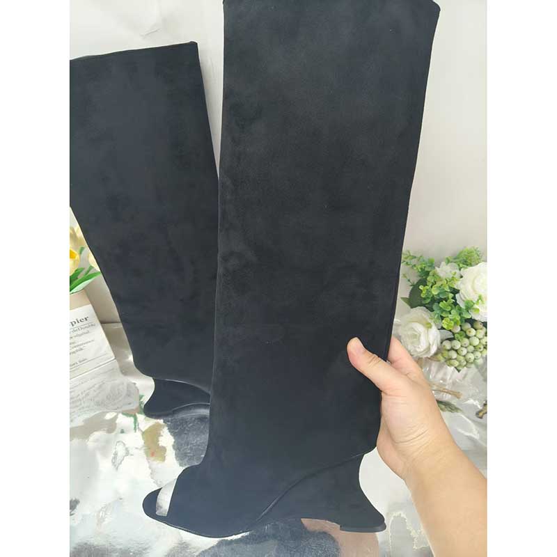 Elegant black open toe suede boots for women with a stylish high heel design