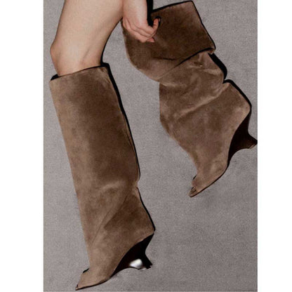 Stylish open toe suede boots for women with a high heel and elegant design