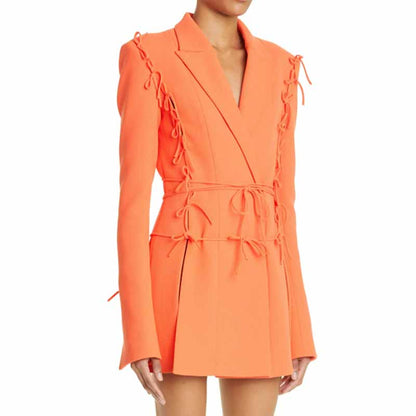 Long Sleeve Bow Embellished Mini Blazer Dress